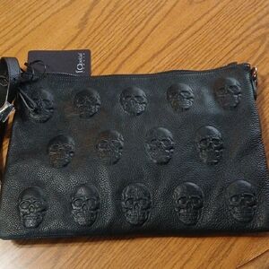Black Skull Embossed Leather Crossbody Bag!